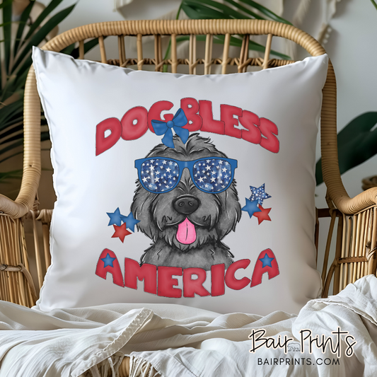 Dog Bless America Black Poodle Pillow