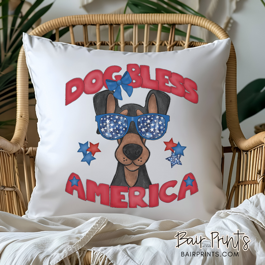 Dog Bless America Doberman Pillow