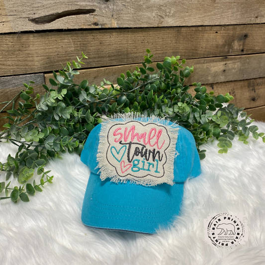 Small Town Girl Embroidered Raggy Patch Hat.