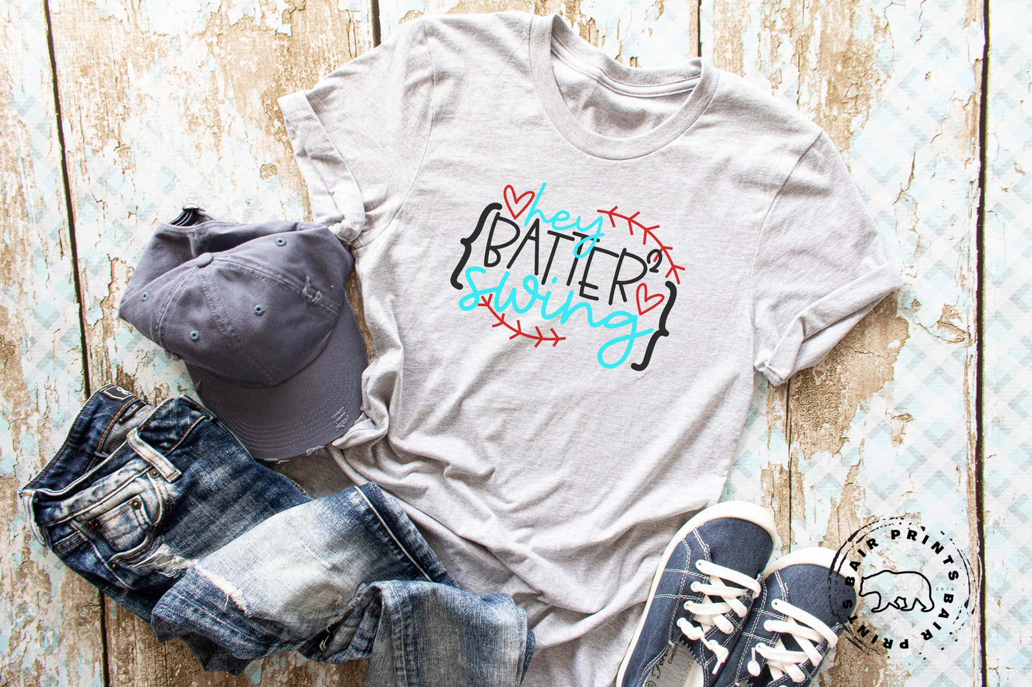 Hey Batter Swing Tee. Unisex Small-3XL