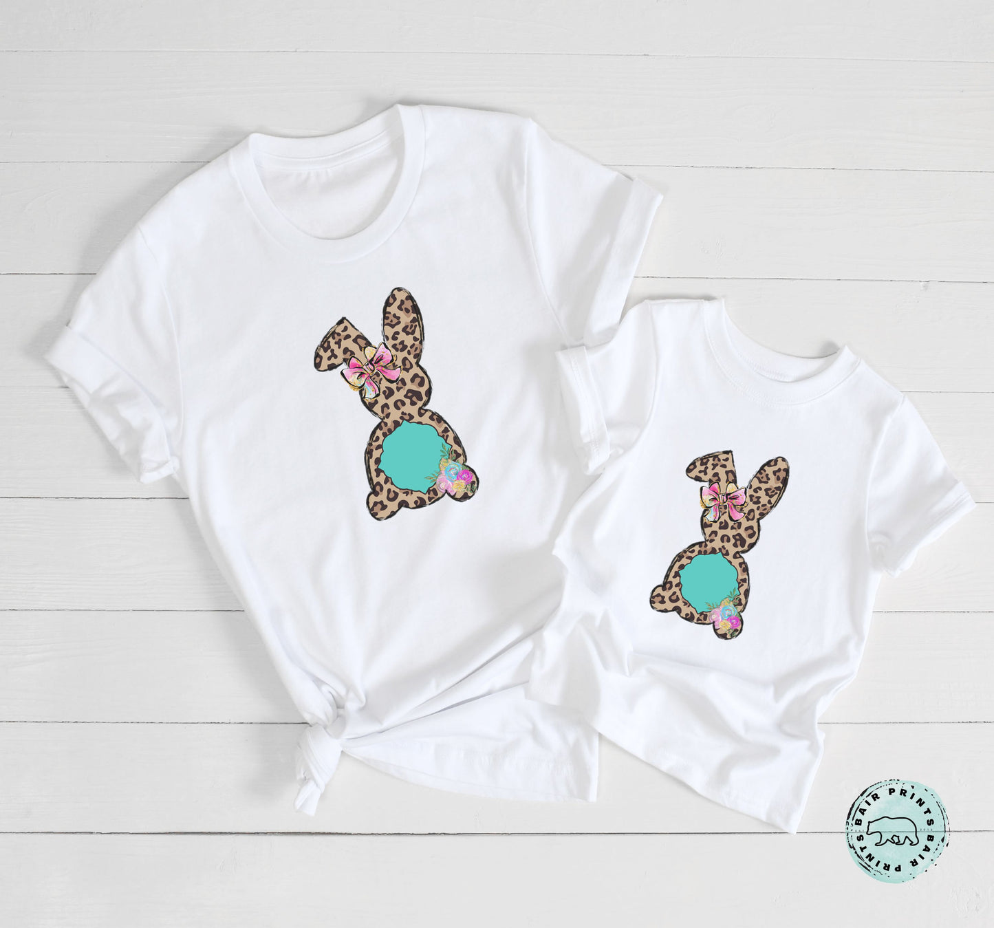 Mama and Me Leopard Bunny Tee. Unisex Youth -Adult Small-3XL