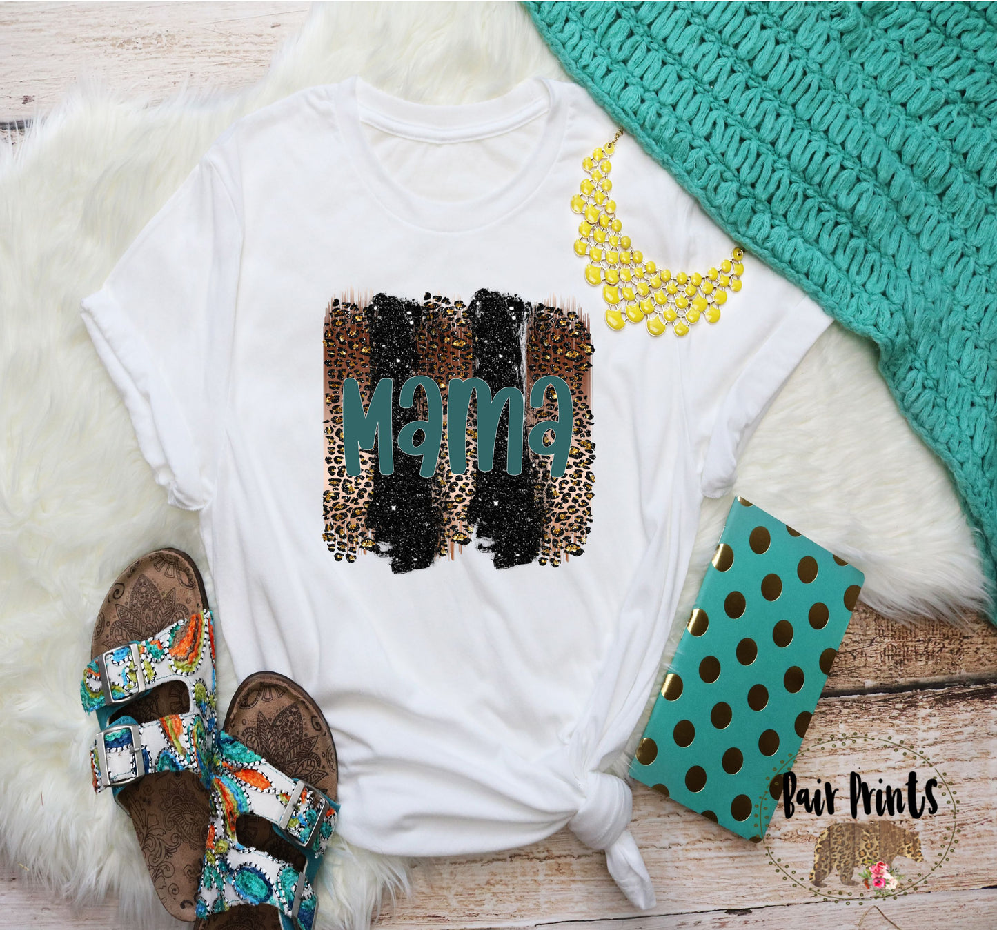 Teal Mama Leopard Brush Stroke Graphic Tee Shirt. Small-3XL - Bair Prints