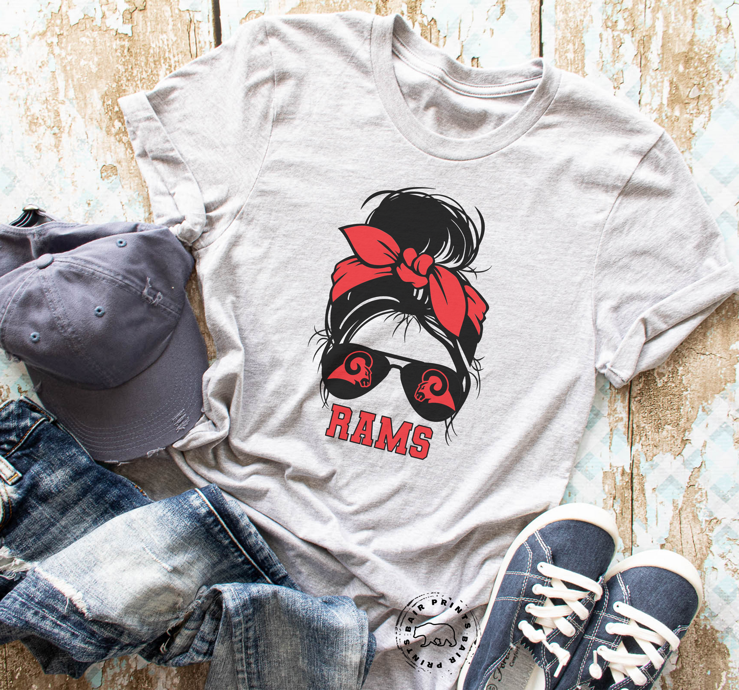 Rams Messy Bun Mascot Tee Shirt.