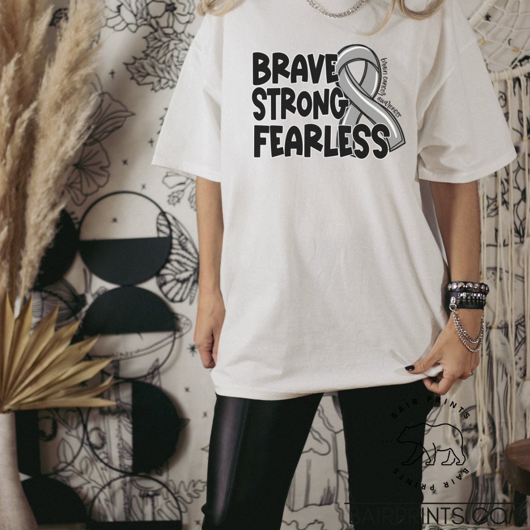 Brain Cancer Awareness Brave Strong Fearless Awareness Shirt