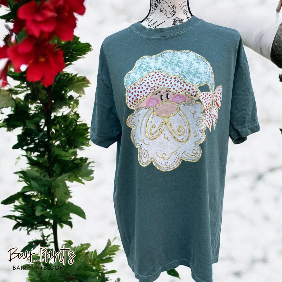 Santa with Toile and Bow DTG Printed T-Shirt