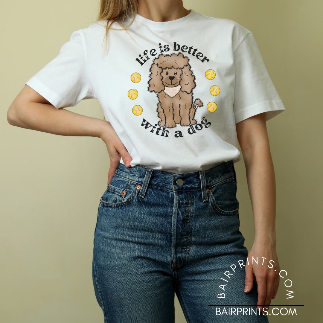 Better With a Dog Tee. Brown Poodle