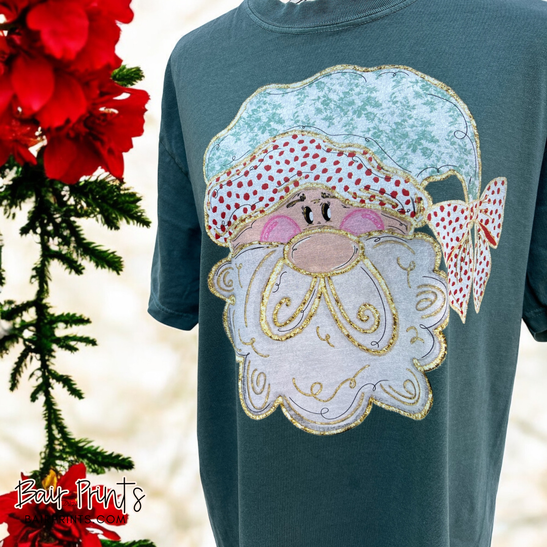 Santa with Toile and Bow DTG Printed T-Shirt