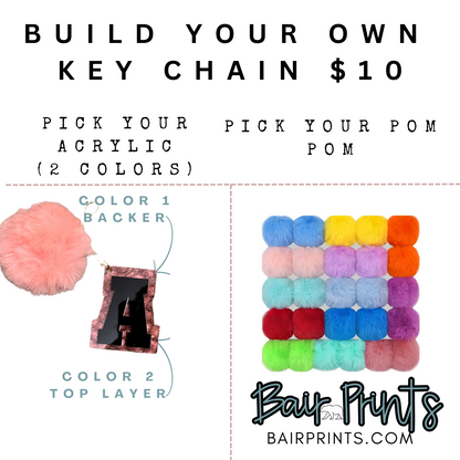 3D Varsity Acrylic Key Chain with Pom Pom