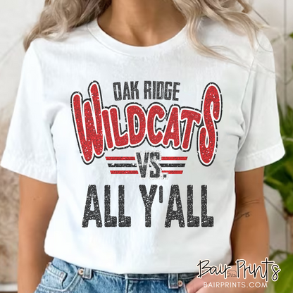 Oak Ridge Wildcats VS All With Faux Glitter Y'all Graphic T-Shirt