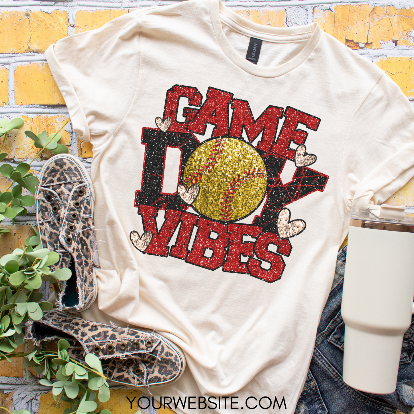 Faux Glitter Softball Game Day Shirt