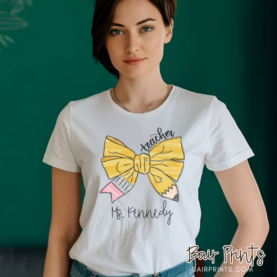 Pencil Bow Custom Teacher Tee