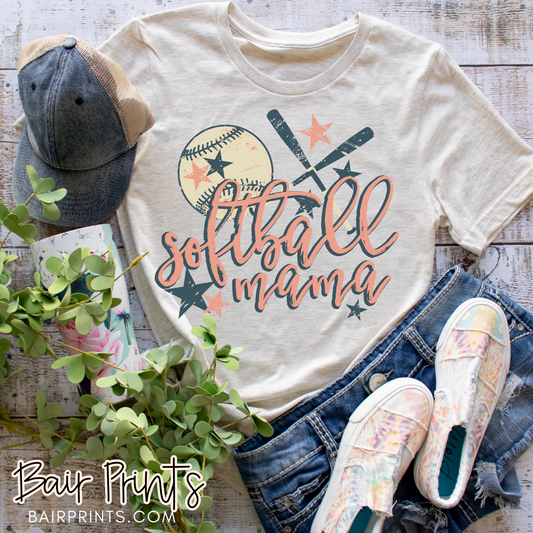 Retro Softball Mama Graphic T-Shirt