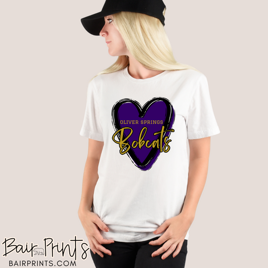 Oliver Springs Bobcats Heart T-Shirt