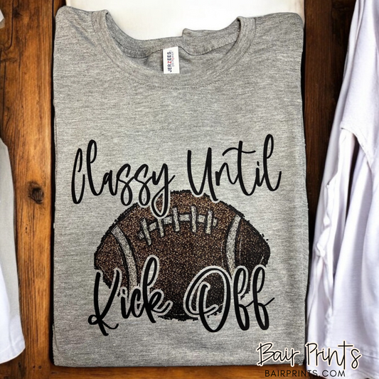 Classy Until Kickoff Faux Sequin Football T-Shirt