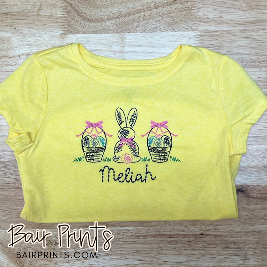 Sketch Bunny Embroidered Youth Shirt with Personalzation