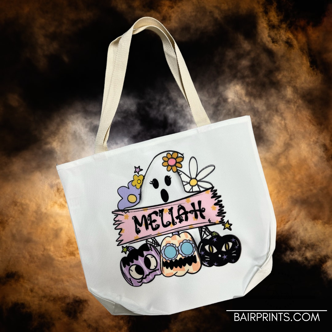 Girls Personalized Ghost Halloween Tote