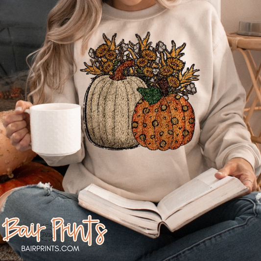 Sequins Pumpkin and Sunflower DTF Printed Shirt
