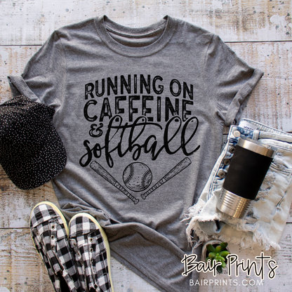 Running on Caffeine and Softball T-Shirt
