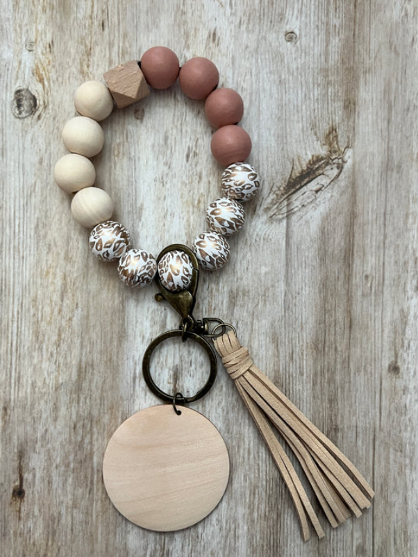 Beaded Wood Key Chain Wristlet