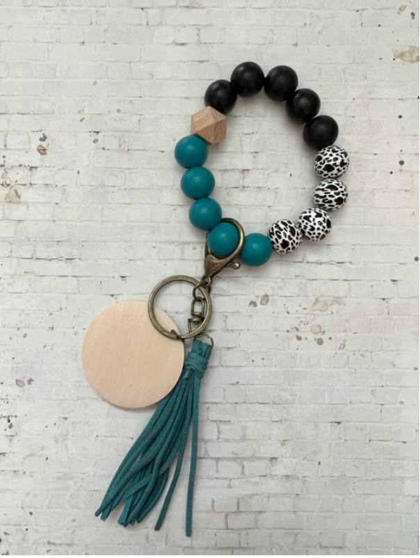 Beaded Wood Key Chain Wristlet