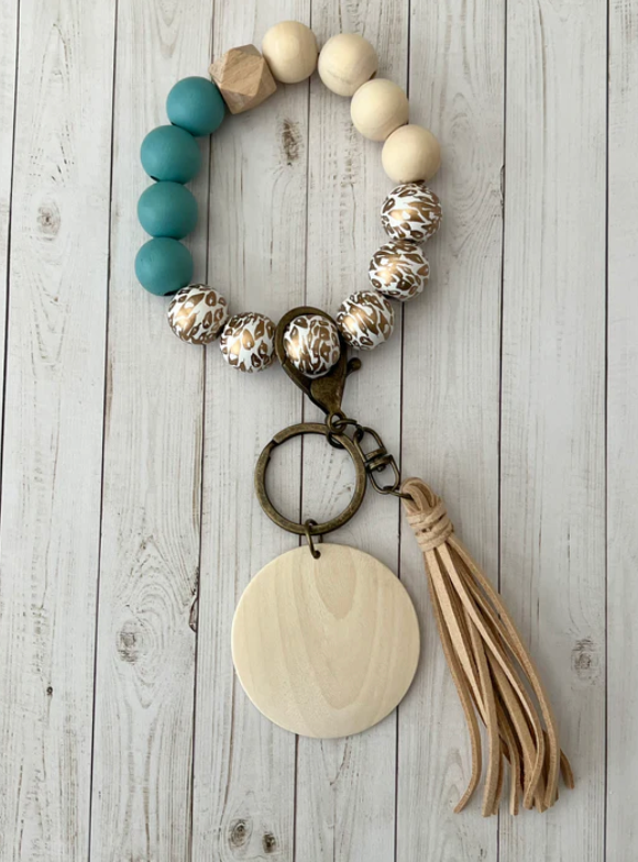 Beaded Wood Key Chain Wristlet