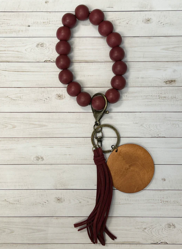 Beaded Wood Key Chain Wristlet