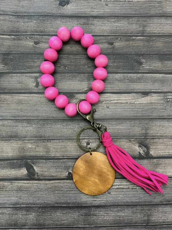 Beaded Wood Key Chain Wristlet