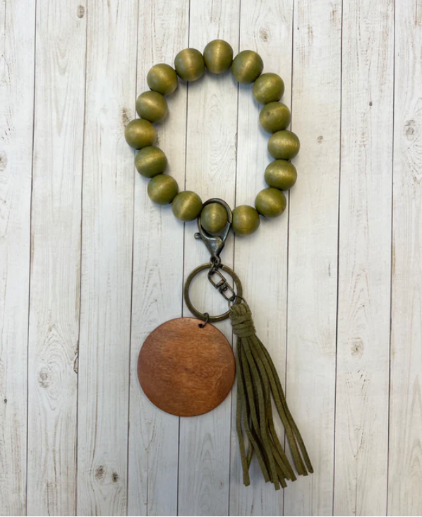 Beaded Wood Key Chain Wristlet