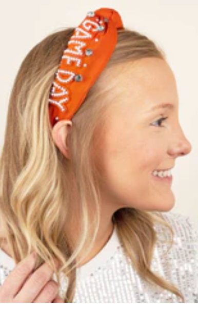 Viola Orange and White 'Gameday' Seed Bead Knotted Headband