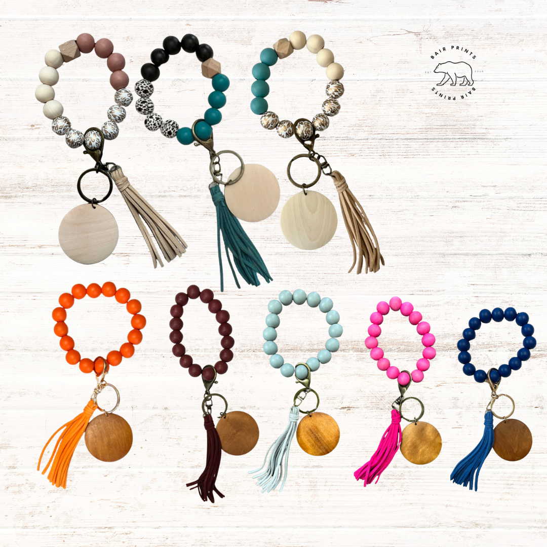 Beaded Wood Key Chain Wristlet