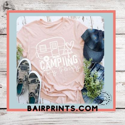 Camping is my Therapy Screen Printed Tee Shirt. Unisex Small-3XL