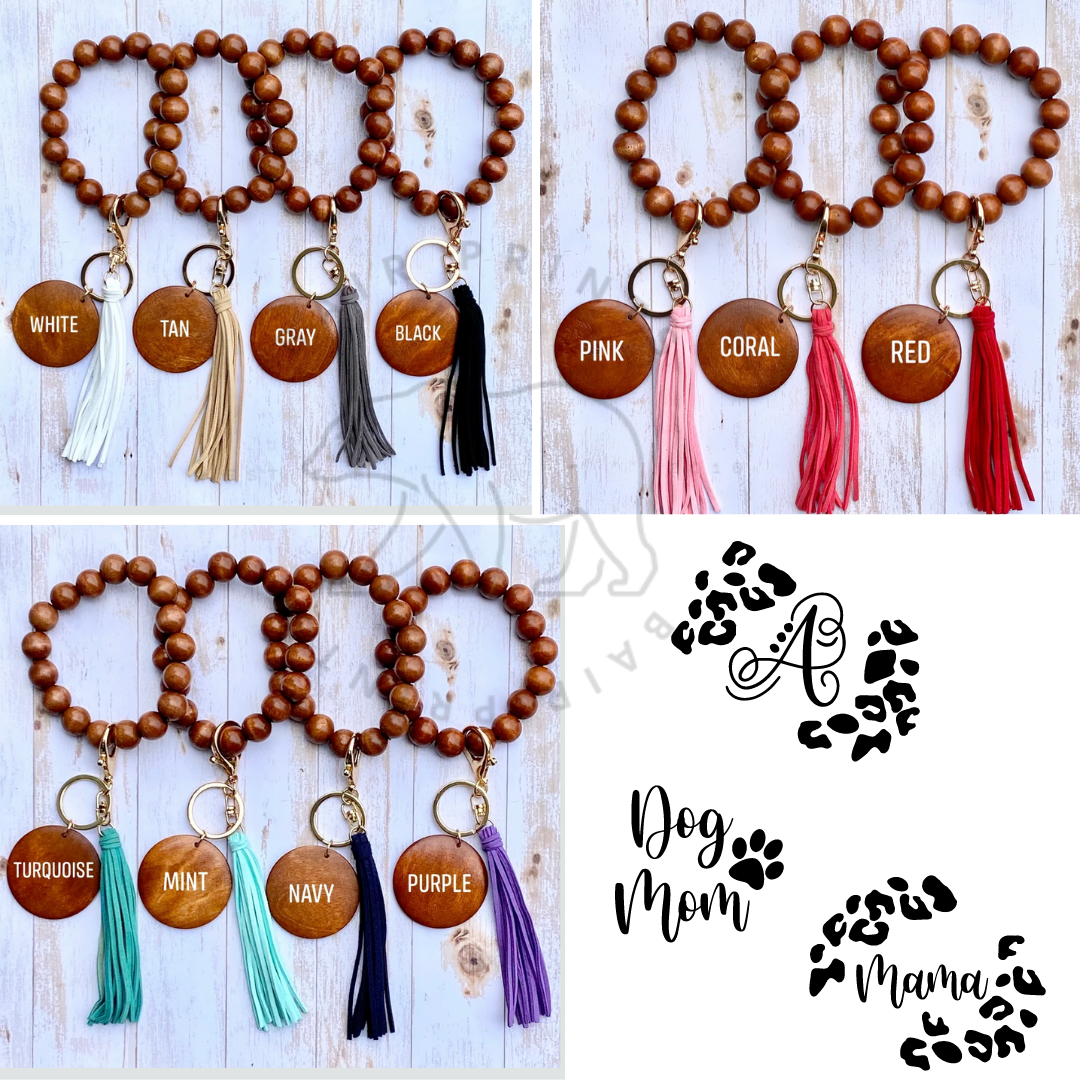 Wood Bead Wristlet Key Chain. PREORDER.