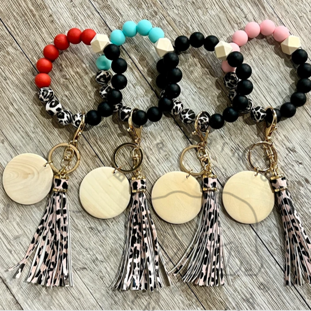 Wood Bead Wristlet Key Chain. PREORDER.