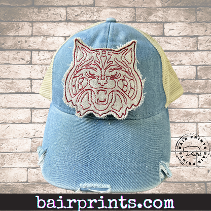 Wildcat Distressed Baseball Hat in Cardinal Red Stitching