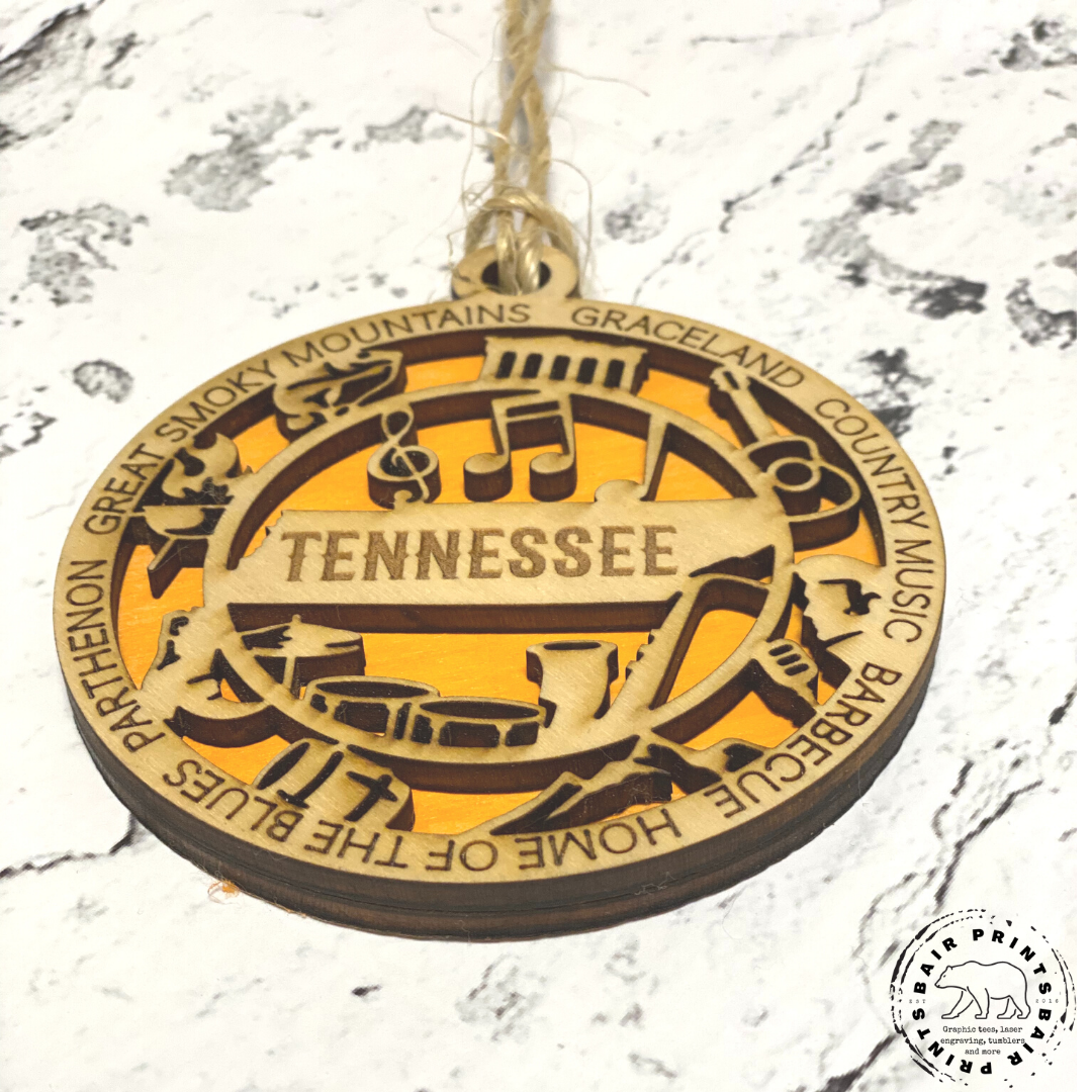 Tennessee State Wood Christmas Ornament