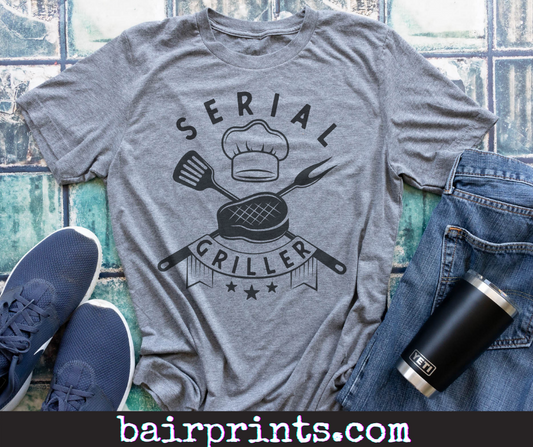 Serial Griller Mens Tee Shirt. Fathers Day Gift