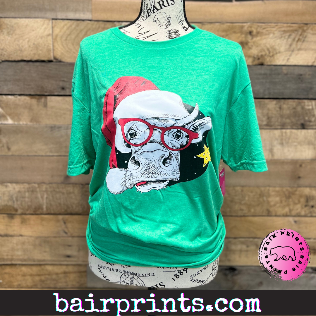 Christmas Cow Screen Printed Christmas Tee Shirt