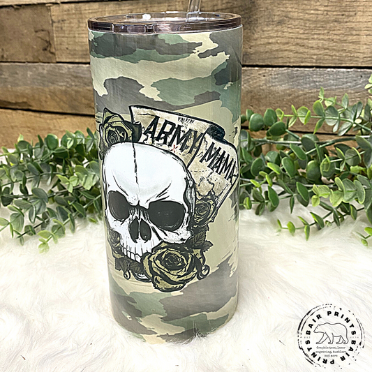 Floral Skull Army Mama Camo Tumbler