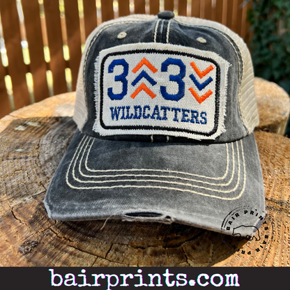 3 Up 3 Down Distressed Embroidered Trucker Hat