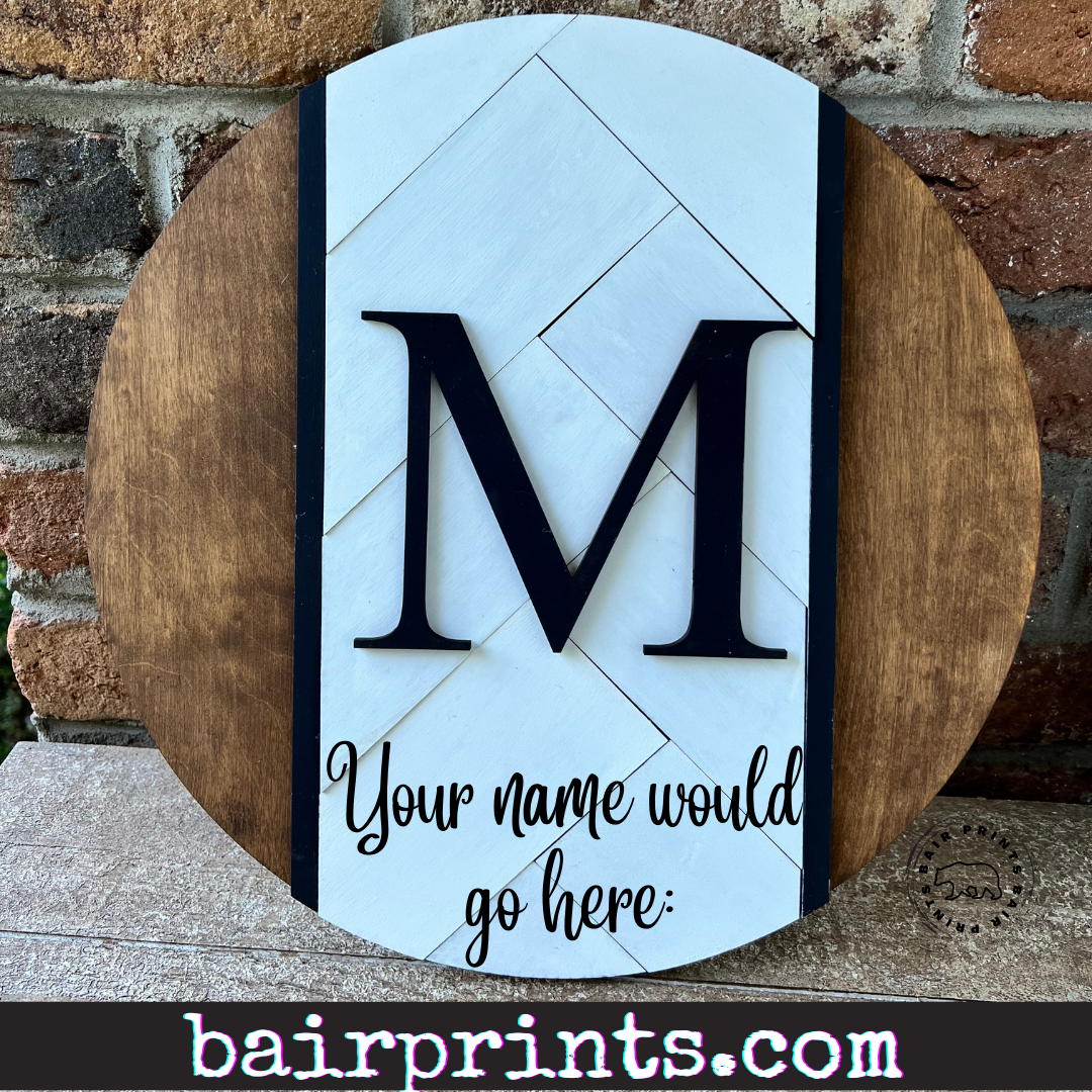 Herringbone Initial Sign. Monogram Wood Sign