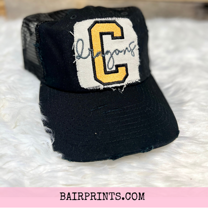 Embroidered Mascot Hat Varsity Font