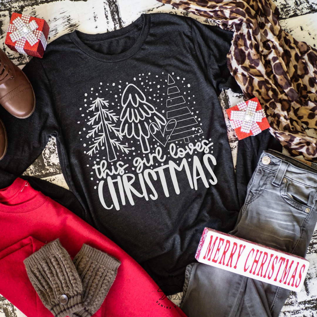 This Girl Loves Christmas, Tree Screen printed Tee Shirt