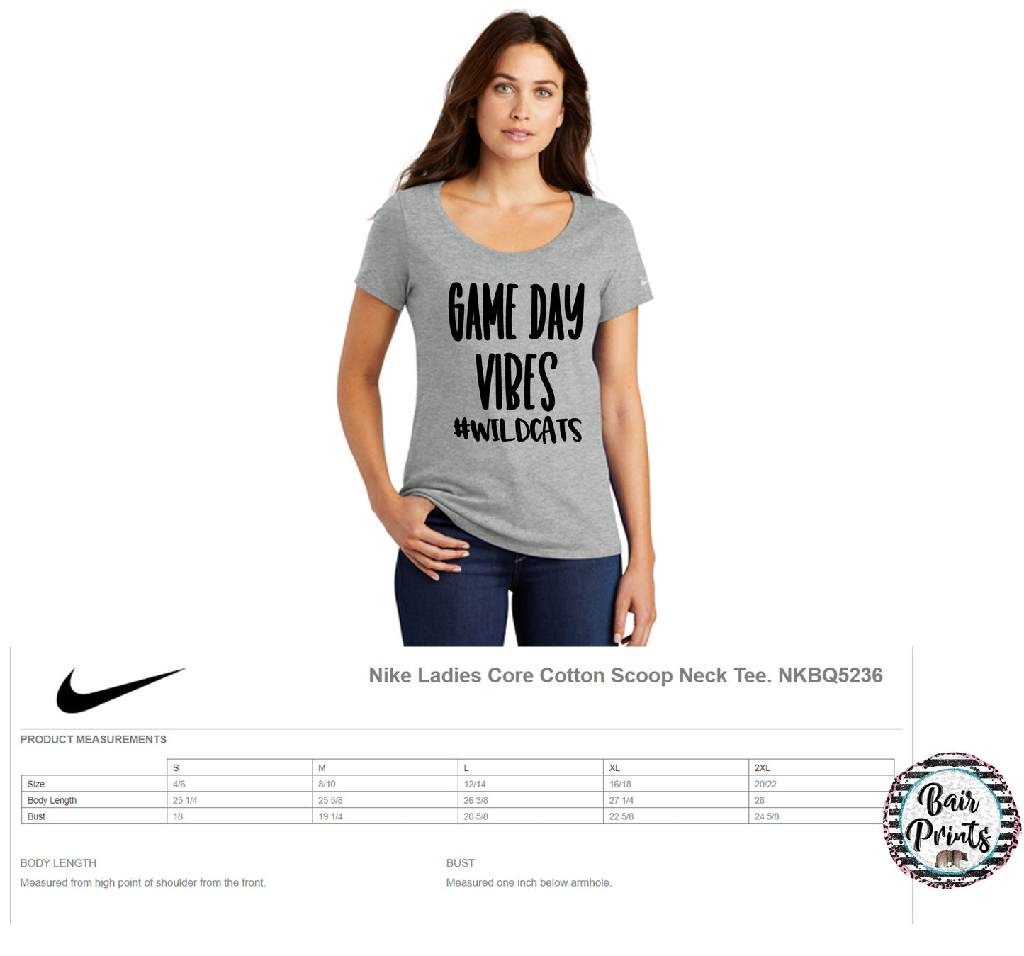 Game Day Vibes, Womens Nike Scoop Neck Tee. - Bair Prints