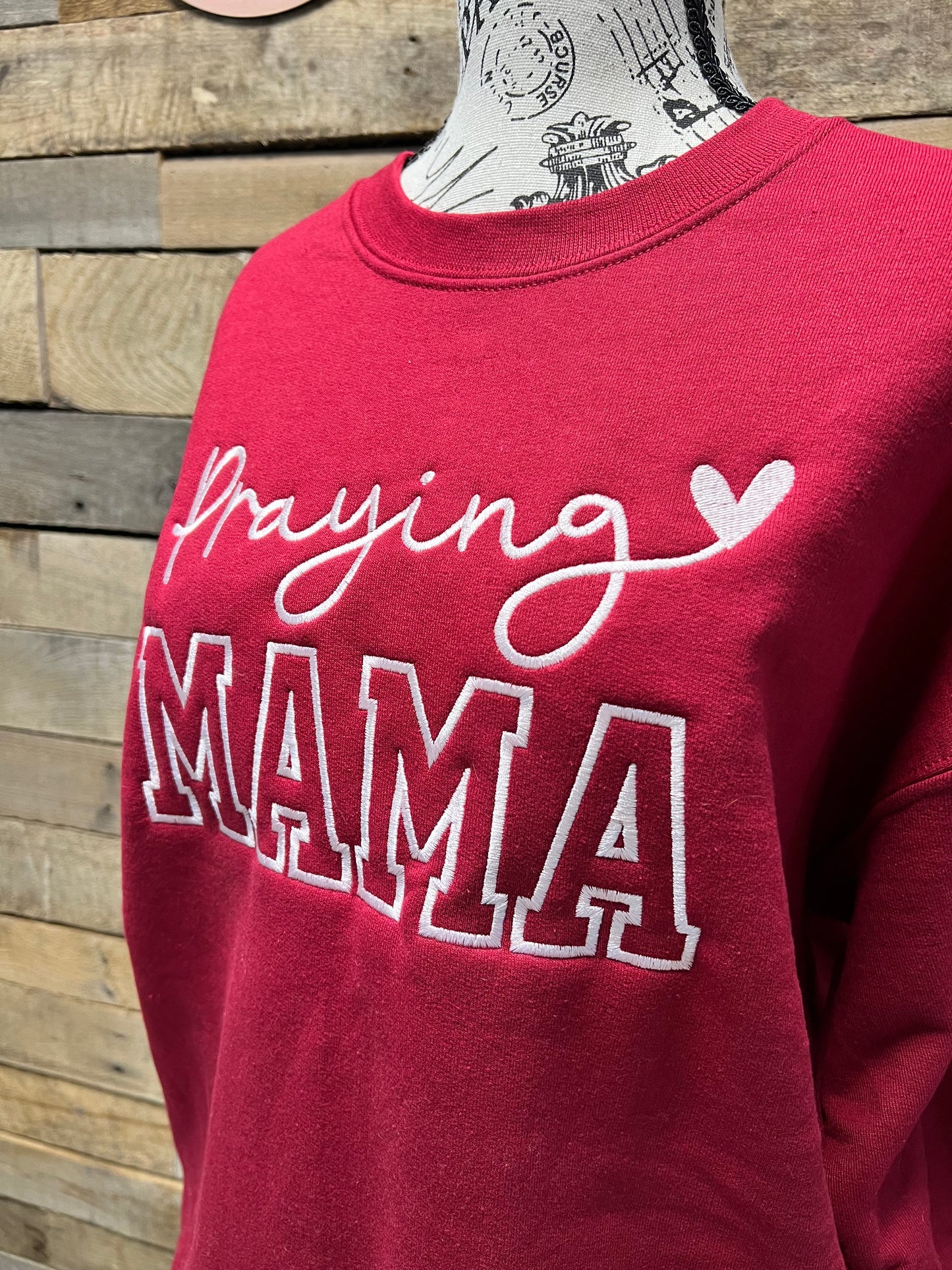 Praying Mama Embroidered Crew Neck Sweatshirt