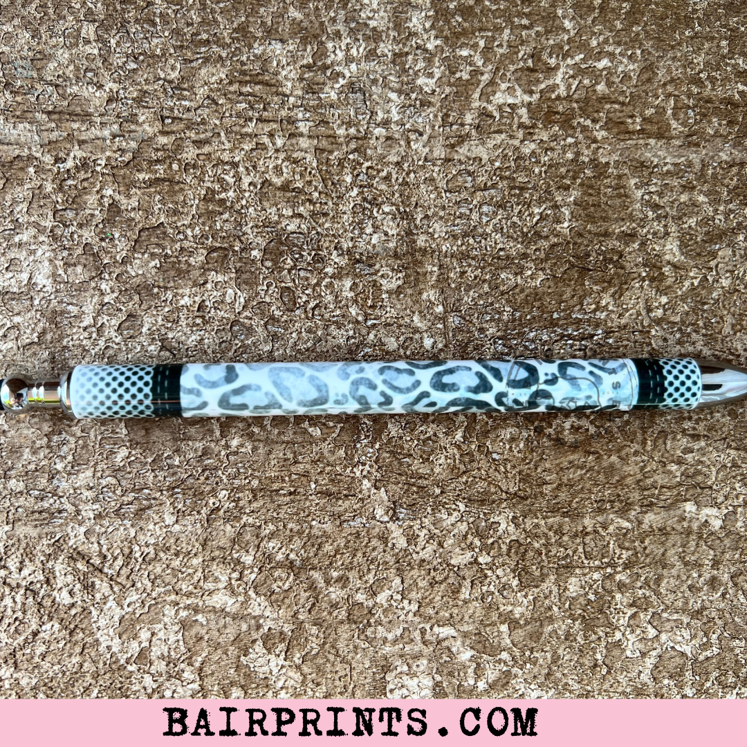 Black and White Leopard. Stainless Steel Gel Pen.