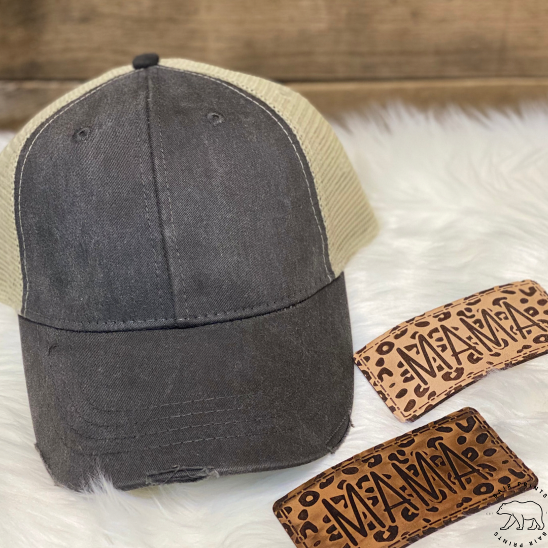 Leopard Mom Hat. Baseball Mom Hat with Leather Patch