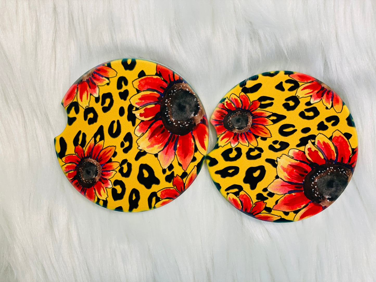 Leopard Sunflower Car Coaster