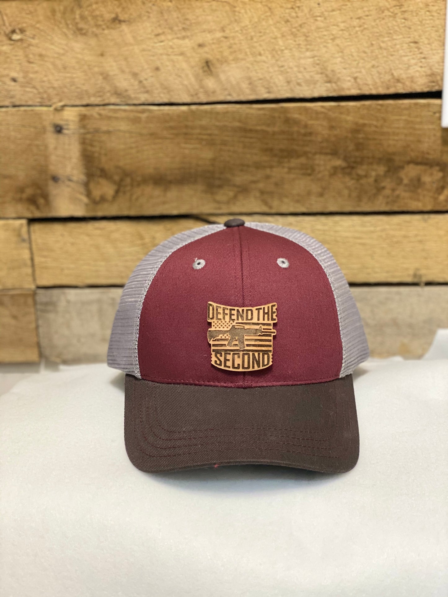 Defend the Second Hat with Leather Patch. Trucker Hat.