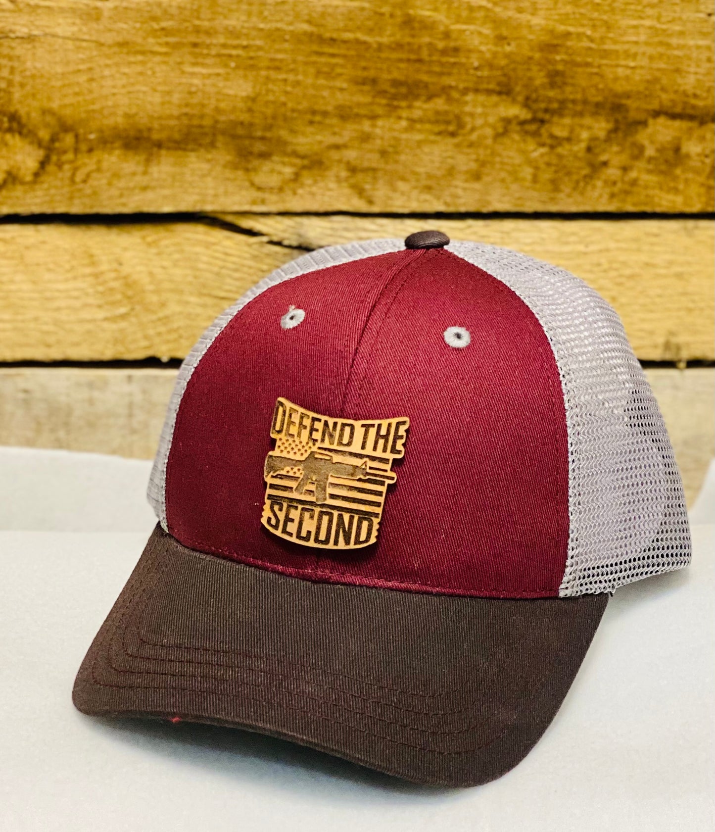 Defend the Second Hat with Leather Patch. Trucker Hat.