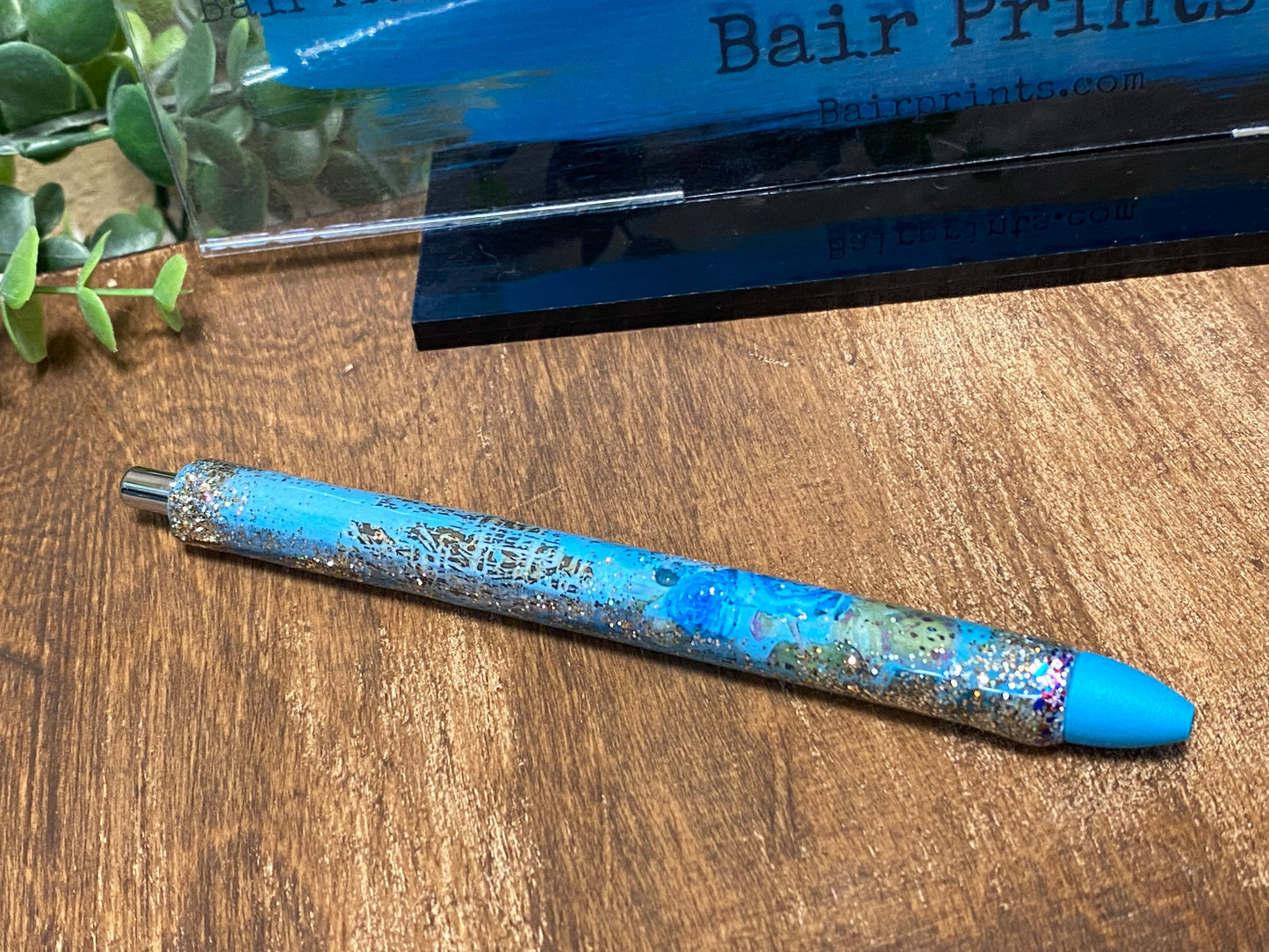 Aqua and Gold Glitter Pen